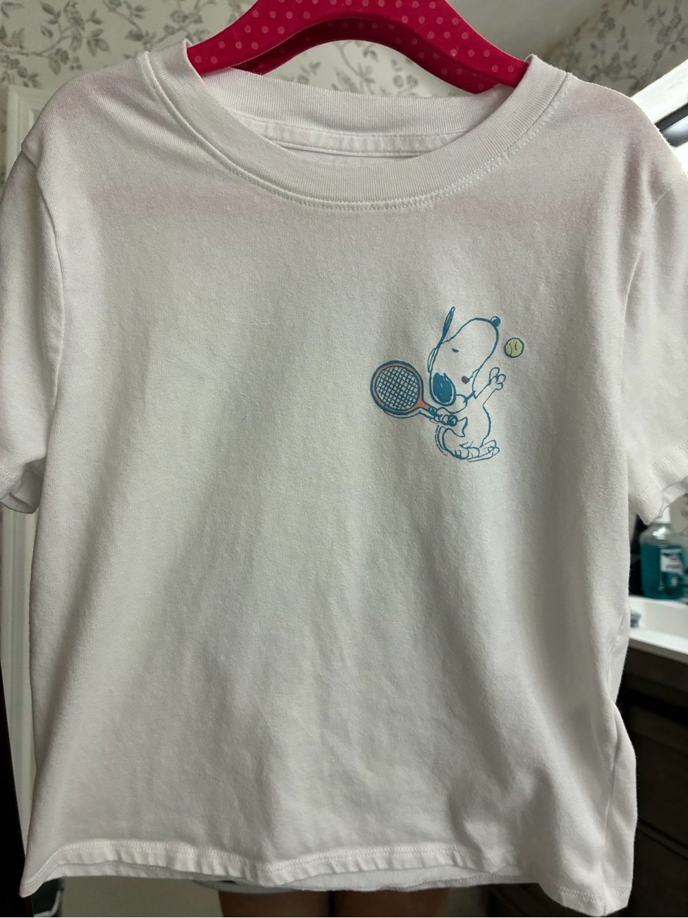 abercrombie kids White Tee with Blue Snoopy Tennis Graphic